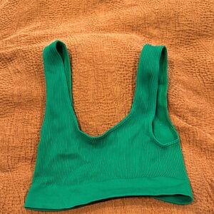 Green Ribbed Scoop Neck Crop Tank Top - Women's